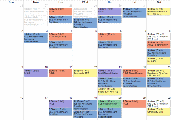 Online class schedule calendar