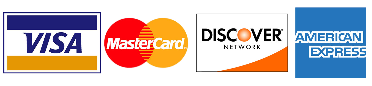 We accept Visa, MasterCard, Discover, and American Express.